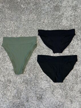 Kids High-Waist Bikini Bottoms Set - Olive Green & Black